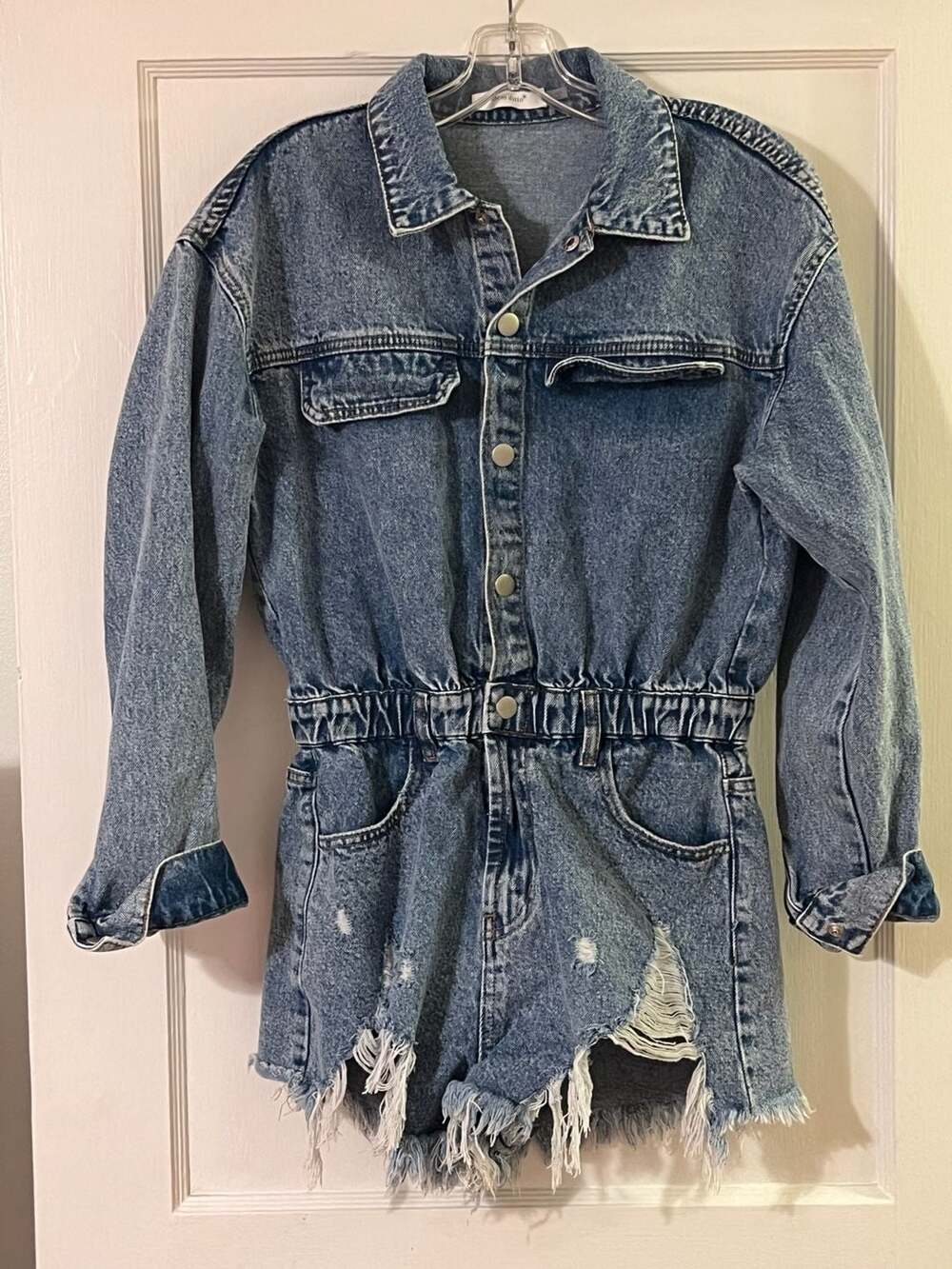 Idem Ditto Distressed Denim Long Sleeve Romper Size S